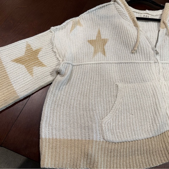 POL White/Tan Zip Up Hooded Sweater with Stars Size Medium NEVER WORN - Picture 9 of 16